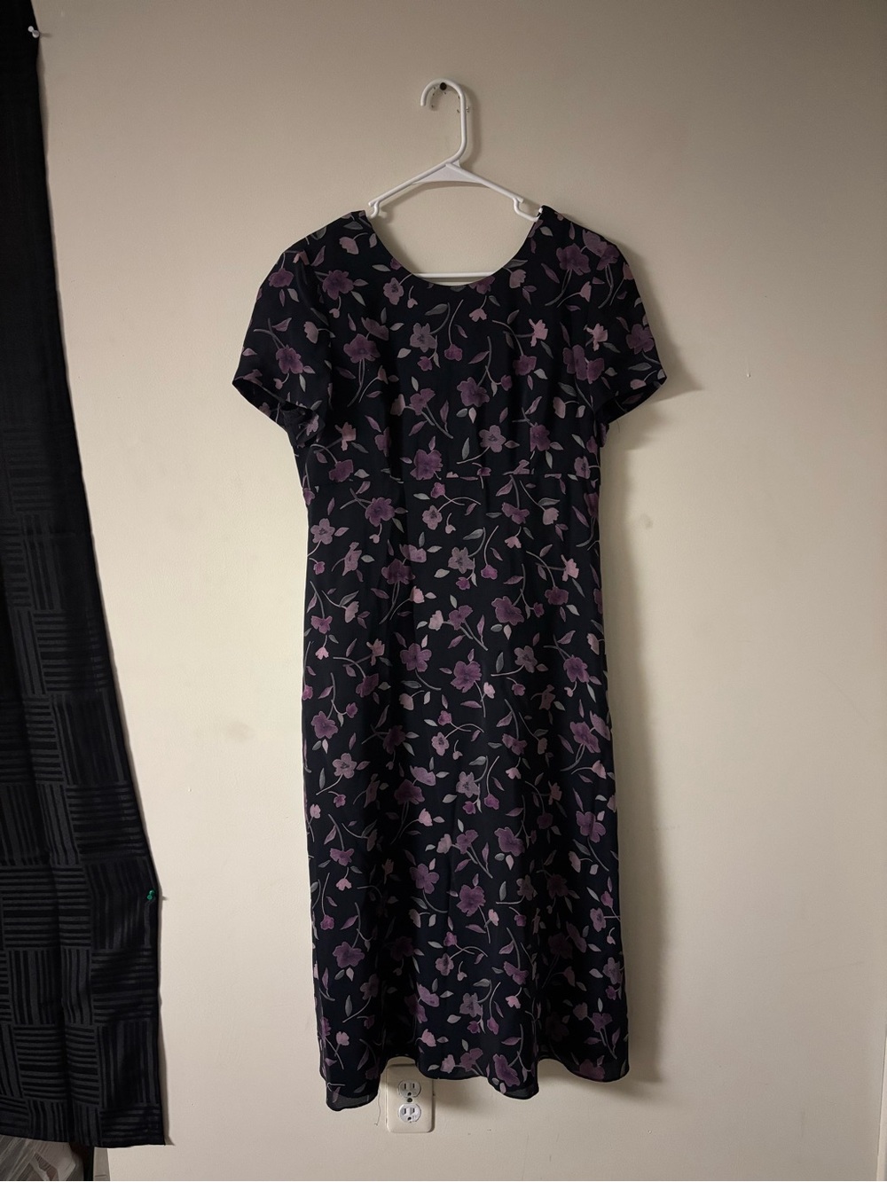 Vintage Talbots Petites USA Made Floral Midi Dress Size 10 Purple Black 90s